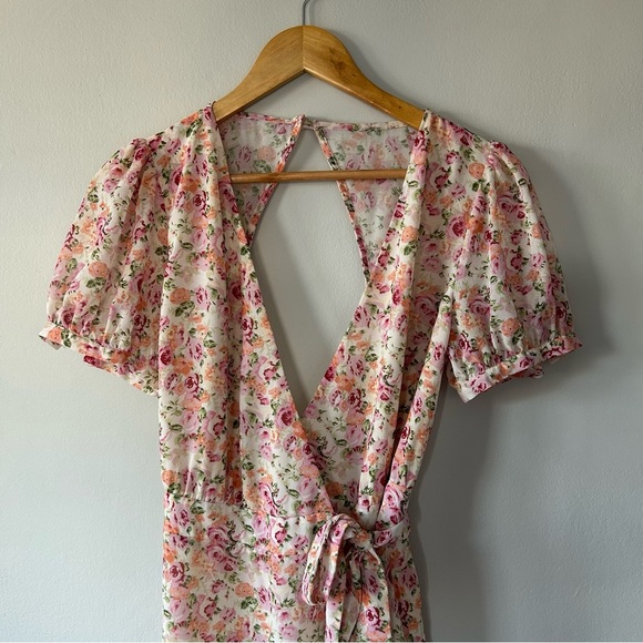 LPA Cutout Floral Wrap Dress Size M - Picture 3 of 6